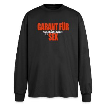 Provokatives Shirt - Garant für ausgelassenen Sex - Oversized Langarmshirt  - Schwarz - Vorne - AI Model Male 185 light (185cm)