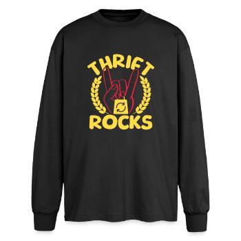 Thrift Shopper Thrift Rocks Thrift Store - Oversized Langarmshirt  - Schwarz - Vorne - AI Model Male 185 light (185cm)