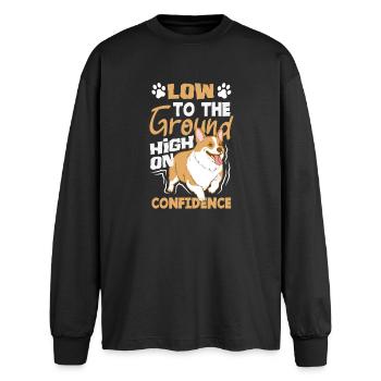 Short Legs, Tall Setting, Corgi - Oversized Long Sleeve T-Shirt - black - Front - AI Model Male 185 light (185cm)
