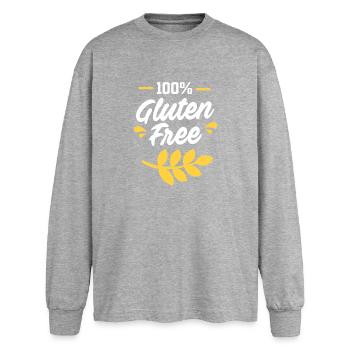 Glutenfrei - Oversized Langarmshirt  - Grau meliert - Vorne - AI Model Female 180 light (180cm)