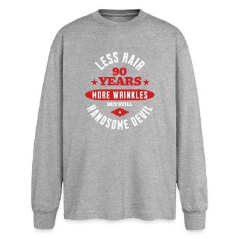 Le Beau Diable de 90 ans - T-shirt manches longues oversize - gris chiné - Devant - AI Model Female 180 light (180cm)