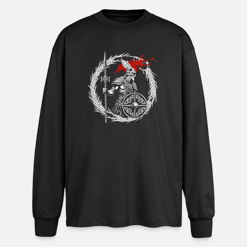 Guerrier viking intrépide - Valhalla attend - T-shirt manches longues oversize - noir