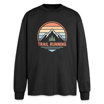 Trailrunning Pastel Mountain Sunset - Oversized Langarmshirt  - Schwarz - Vorne - AI Model Male 185 light (185cm)
