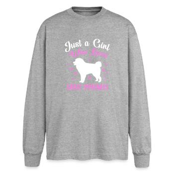 Chien des Pyrénées - T-shirt manches longues oversize - gris chiné - Devant - AI Model Female 180 light (180cm)