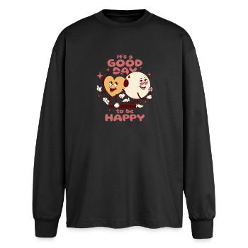 Good day to be happy - Oversized Long Sleeve T-Shirt - black - Front - AI Model Male 185 light (185cm)