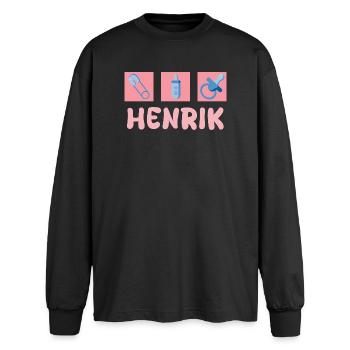 Geschenk für Henrik - Oversized Langarmshirt  - Schwarz - Vorne - AI Model Male 185 light (185cm)