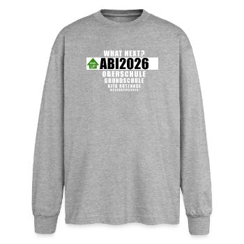Abi2026 - what next? - Oversized Langarmshirt  - Grau meliert - Vorne - AI Model Female 180 light (180cm)