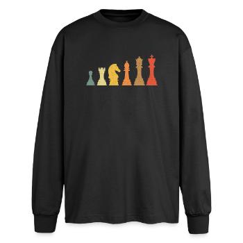 Schach Evolution Vintage Retro - Oversized Langarmshirt  - Schwarz - Vorne - AI Model Male 185 light (185cm)
