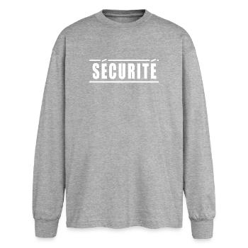 Sécurité texte blanc sur fond noir - T-shirt manches longues oversize - gris chiné - Devant - AI Model Female 180 light (180cm)