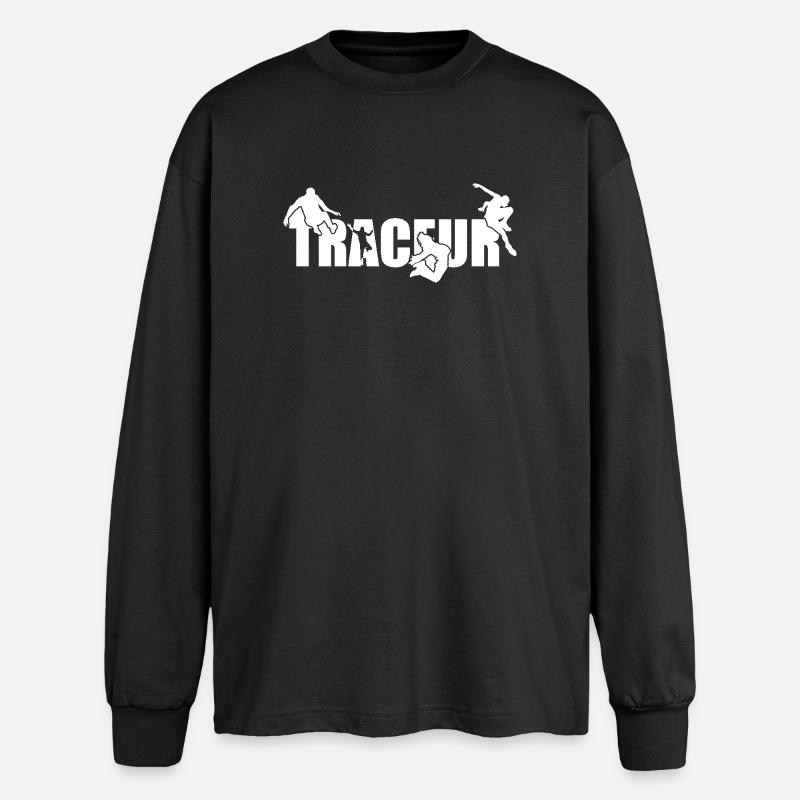Parkour Traceur blanc - T-shirt manches longues oversize - noir