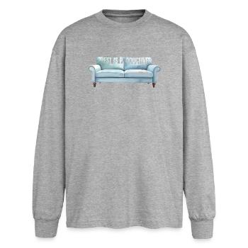 Ruhe ist produktive Motivationskunst - Oversized Langarmshirt  - Grau meliert - Vorne - AI Model Female 180 light (180cm)