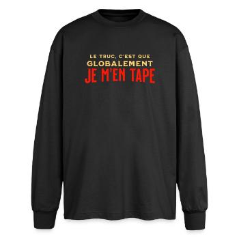 Globalement je m'en tape - T-shirt manches longues oversize - noir - Devant - AI Model Male 185 light (185cm)