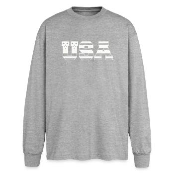 USA Bloc Police Rétro Patriotique - T-shirt manches longues oversize - gris chiné - Devant - AI Model Female 180 light (180cm)