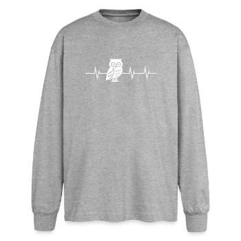 Owl Heartbeat - Oversized Langarmshirt  - Grau meliert - Vorne - AI Model Female 180 light (180cm)