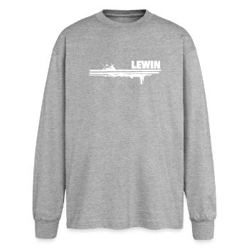 Geschenk für Lewin - Oversized Langarmshirt  - Grau meliert - Vorne - AI Model Female 180 light (180cm)