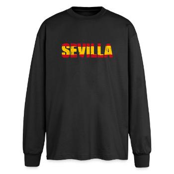 Sevilla Flagge Spanien - Oversized Langarmshirt  - Schwarz - Vorne - AI Model Male 185 light (185cm)