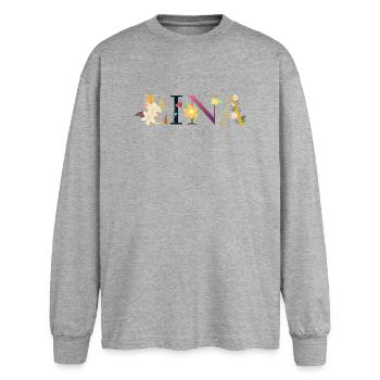 Lina - T-shirt manches longues oversize - gris chiné - Devant - AI Model Female 180 light (180cm)