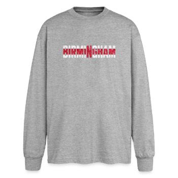 Birmingham, England - Oversized Long Sleeve T-Shirt - sports grey - Front - AI Model Female 180 light (180cm)