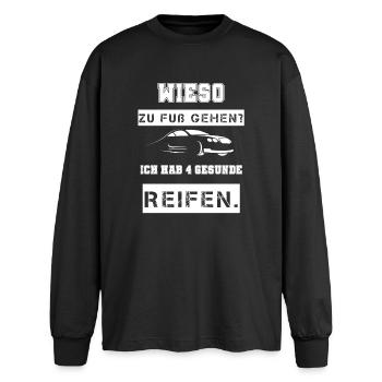 Auto Spruch cool - Oversized Langarmshirt  - Schwarz - Vorne - AI Model Male 185 light (185cm)