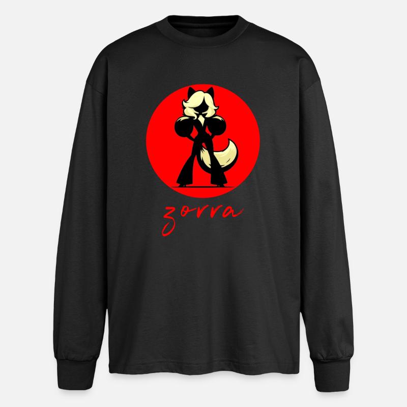 Roter Hintergrund Fuchs - Oversized Langarmshirt  - Schwarz