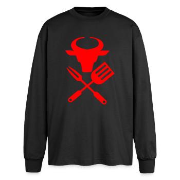 Bull head Barbeque tools, kitchen utensils - Oversized Long Sleeve T-Shirt - black - Front - AI Model Male 185 light (185cm)