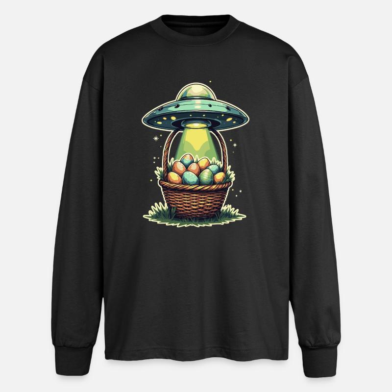Alien Easter Egg Abduction Design - Oversized Long Sleeve T-Shirt - black