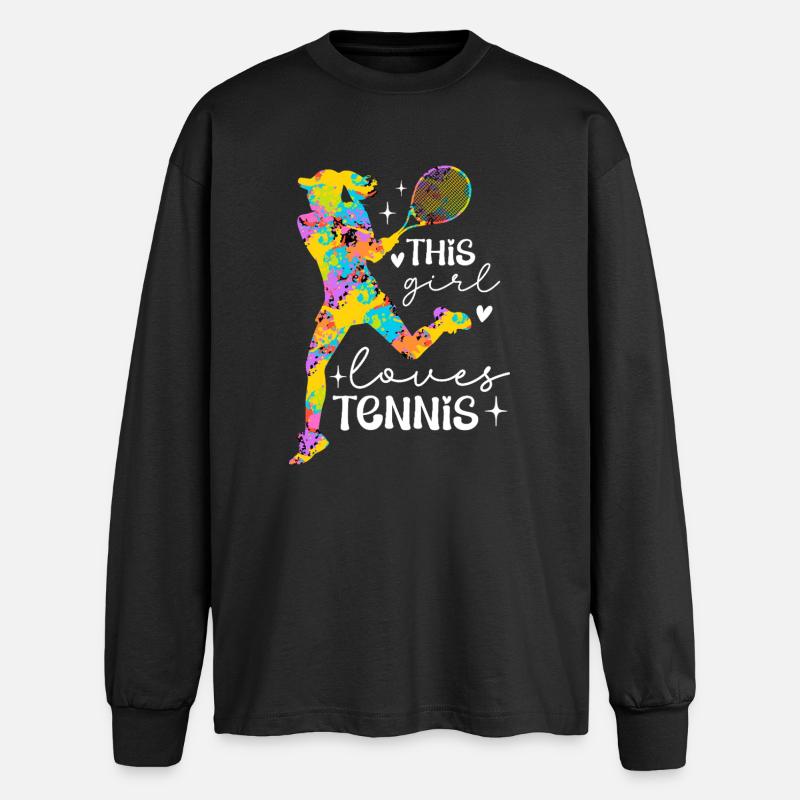 Dieses Mädchen liebt Tennis Splash - Oversized Langarmshirt - Schwarz