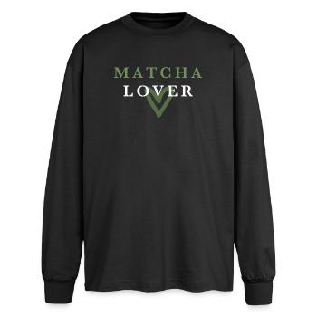 Amoureux du Matcha Cœur Vert - T-shirt manches longues oversize - noir - Devant - AI Model Male 185 light (185cm)