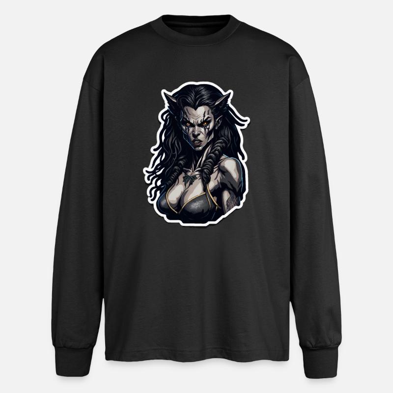 Dämonenelf Narbenblick - Oversized Langarmshirt  - Schwarz