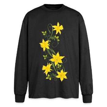 Pâques, jonquilles, jonquilles, printemps - T-shirt manches longues oversize - noir - Devant - AI Model Male 185 light (185cm)