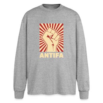 Antifa - Oversized Long Sleeve T-Shirt - sports grey - Front - AI Model Female 180 light (180cm)