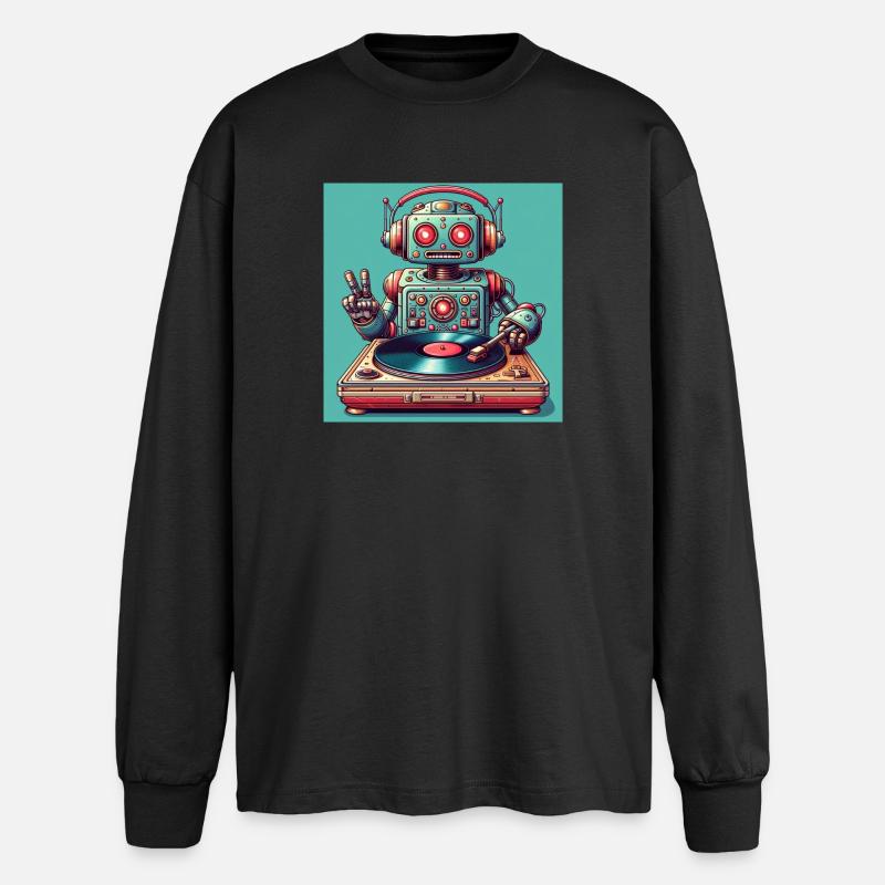 Robotic Vinyl Turntable - Oversized Long Sleeve T-Shirt - black