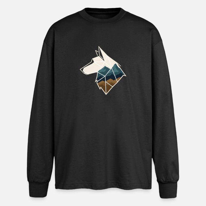 Geometric Wolf - Oversized Long Sleeve T-Shirt - black