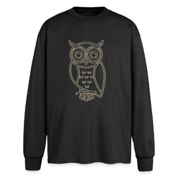 Goldene Eule - Oversized Langarmshirt  - Schwarz - Vorne - AI Model Male 185 light (185cm)