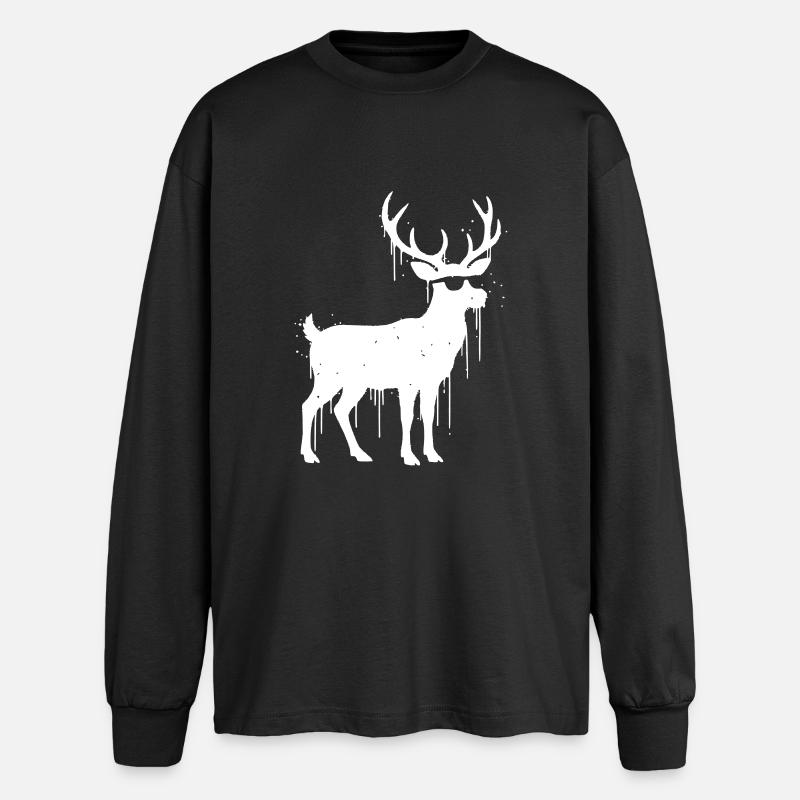 Reindeer Graffiti Christmas Vector - Oversized Long Sleeve T-Shirt - black