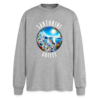 Vacances à Santorin en Grèce sur l'île grecque - T-shirt manches longues oversize - gris chiné - Devant - AI Model Female 180 light (180cm)