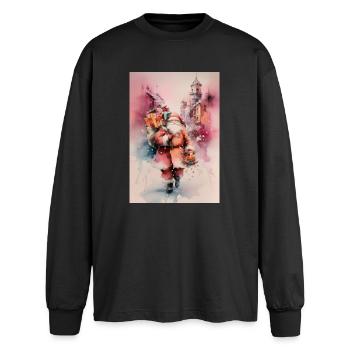 Städtischer Aquarell-Weihnachtsmann und Geschenke - Oversized Langarmshirt  - Schwarz - Vorne - AI Model Male 185 light (185cm)