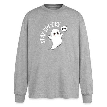 Little Haunted Ghost Cartoon - Oversized Long Sleeve T-Shirt - sports grey - Front - AI Model Female 180 light (180cm)