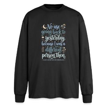 Inspirierendes Zitat – "Yesterday" (Gestern) - Oversized Long Sleeve T-Shirt - black - Front - AI Model Male 185 light (185cm)