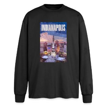 Indianapolis Skyline am Monument Circle - Oversized Langarmshirt  - Schwarz - Vorne - AI Model Male 185 light (185cm)