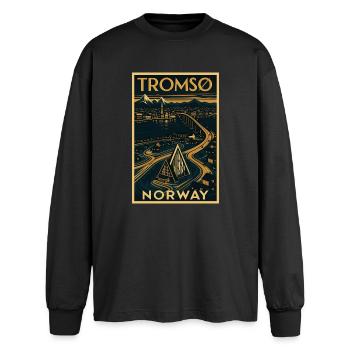 Tromsø Norwegen – Retro Reiseposter Art Deco - Oversized Langarmshirt  - Schwarz - Vorne - AI Model Male 185 light (185cm)