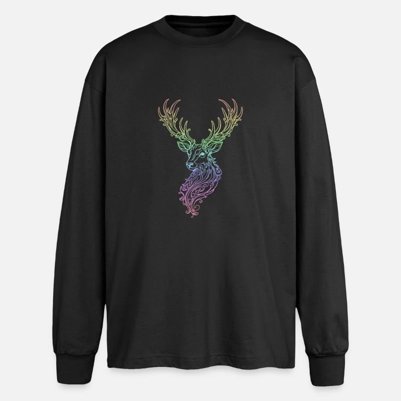 Hirsch Rainbow - Oversized Langarmshirt - Schwarz