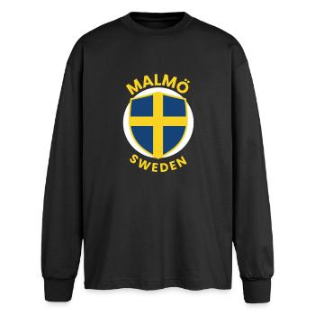 Malmö Sweden Shield - Oversized Langarmshirt  - Schwarz - Vorne - AI Model Male 185 light (185cm)
