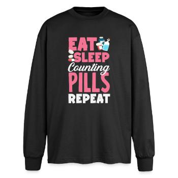 Essen Schlafen Tabletten Zählen Apotheker - Oversized Langarmshirt  - Schwarz - Vorne - AI Model Male 185 light (185cm)