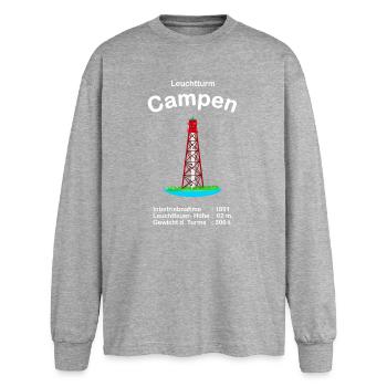Leuchtturm Campen an der Ems Nordsee Handzeichnung - Oversized Langarmshirt  - Grau meliert - Vorne - AI Model Female 180 light (180cm)