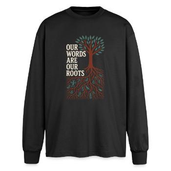 Indigenous Language Revitalization Native Speakers - Oversized Long Sleeve T-Shirt - black - Front - AI Model Male 185 light (185cm)