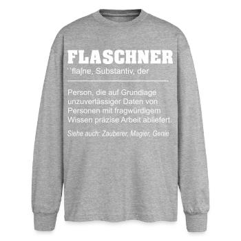 Flaschner lustige Definition - Oversized Langarmshirt  - Grau meliert - Vorne - AI Model Female 180 light (180cm)