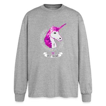 einhorn pink glamour girlie mähne horn fee unsterb - Oversized Langarmshirt  - Grau meliert - Vorne - AI Model Female 180 light (180cm)