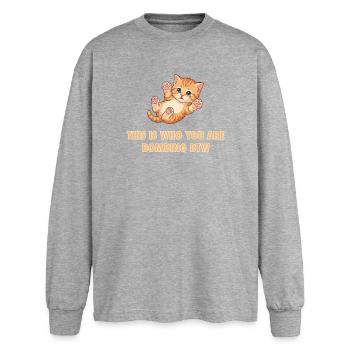 Anti War Stop - Bombing Crying Kitten - Oversized Long Sleeve T-Shirt - sports grey - Front - AI Model Female 180 light (180cm)