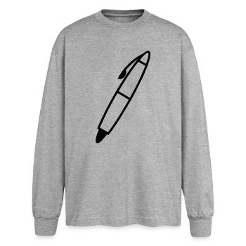 Schreiben Stift Schattenfigur transparent - Oversized Langarmshirt  - Grau meliert - Vorne - AI Model Female 180 light (180cm)